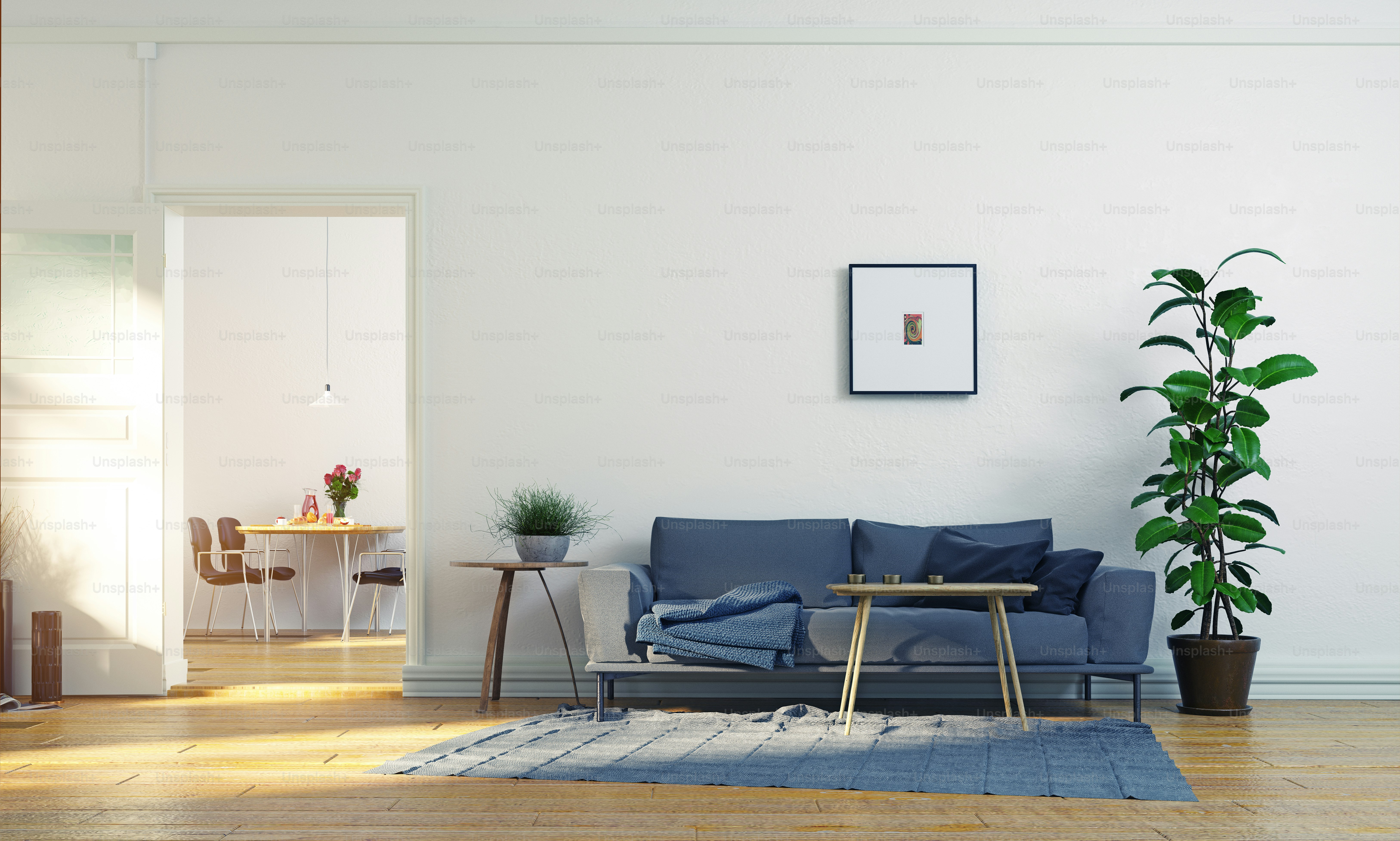 modern scandinavian living room design. 3d concept illustration