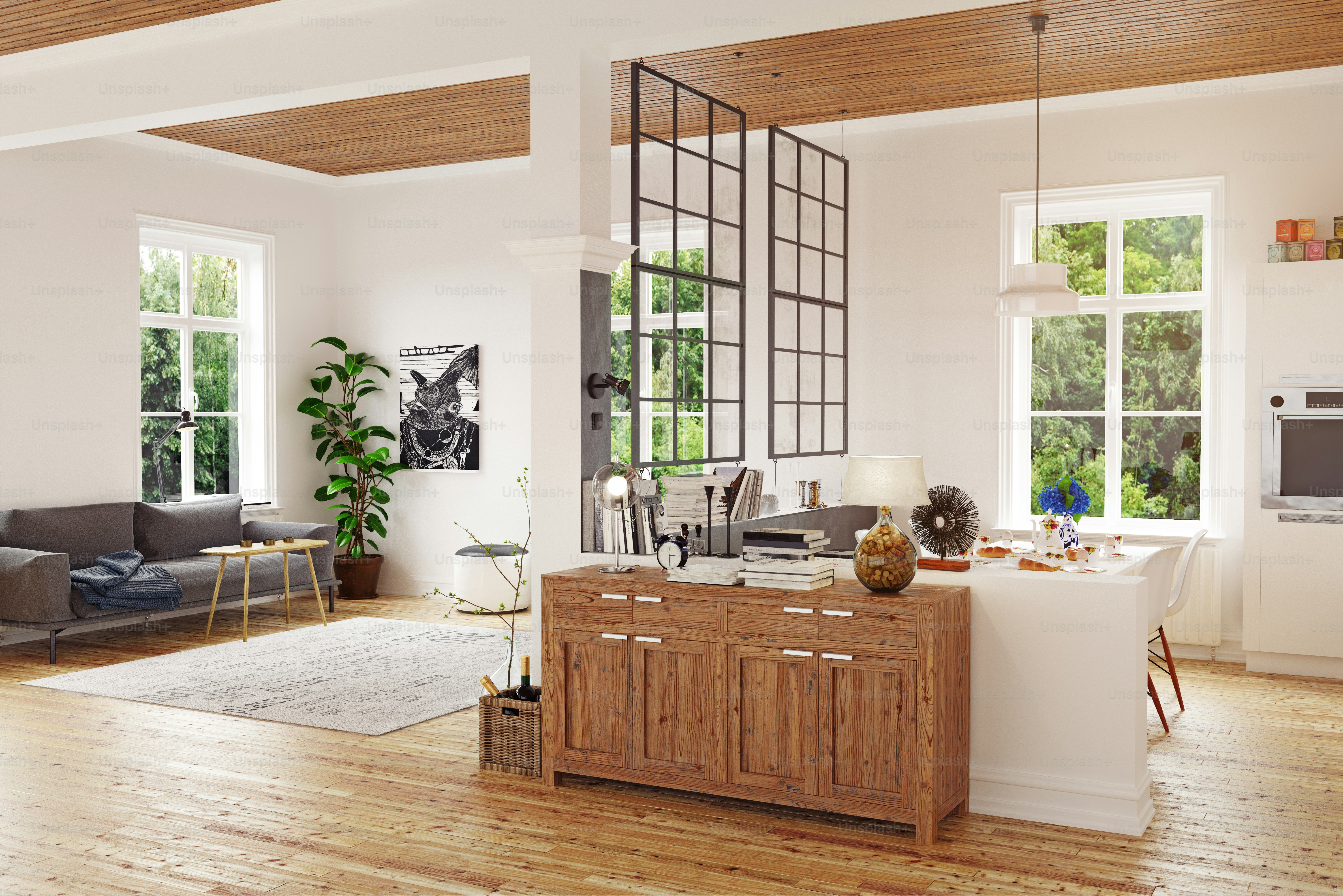 modern scandinavian living room design. 3d concept illustration