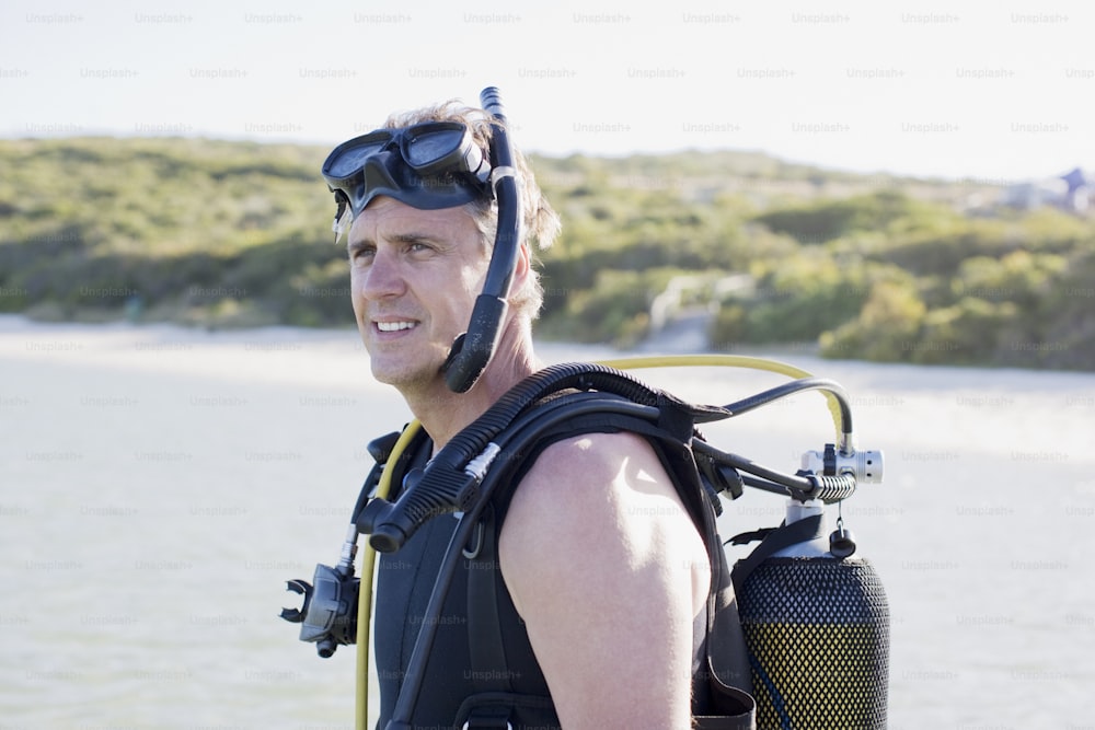 a man wearing a scuba suit and goggles