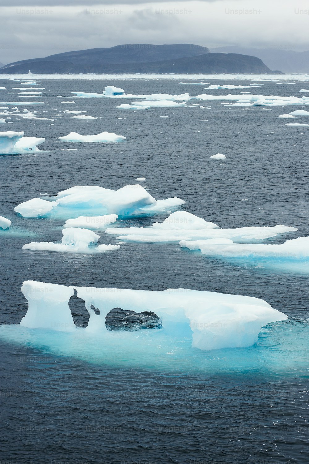 Un groupe d’icebergs flottant au-dessus d’un plan d’eau
