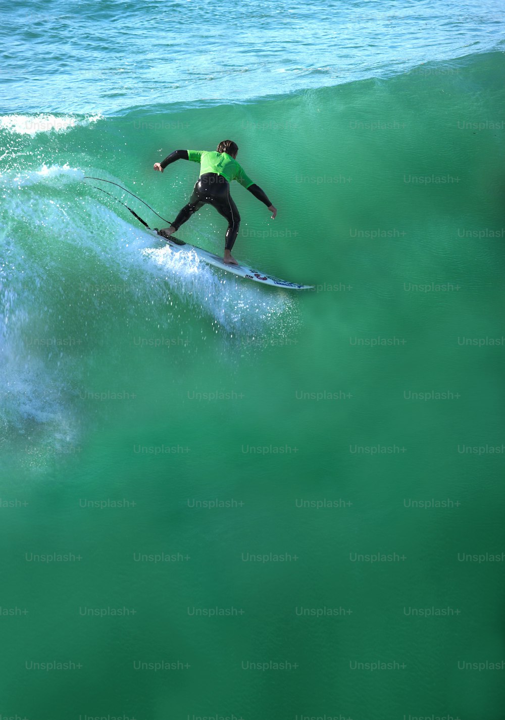 A surfer catching a wave