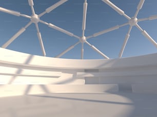 추상적인 현대 건축 배경, 빈 열린 공간 내부. 3D 렌더링