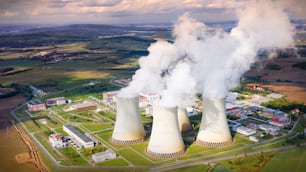 Aerial view to Temelin nuclear power plant.  This power station is important source of electricity for Czech Republic in European Union.