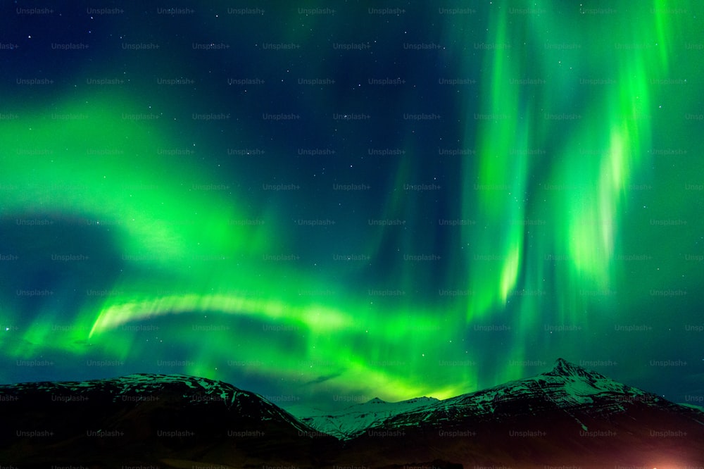 Northern lights (Aurora borealis) at night.