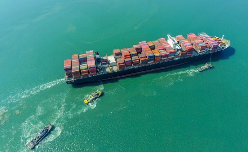 cargo ship port, shipping containers, customs warehouse, trade dock