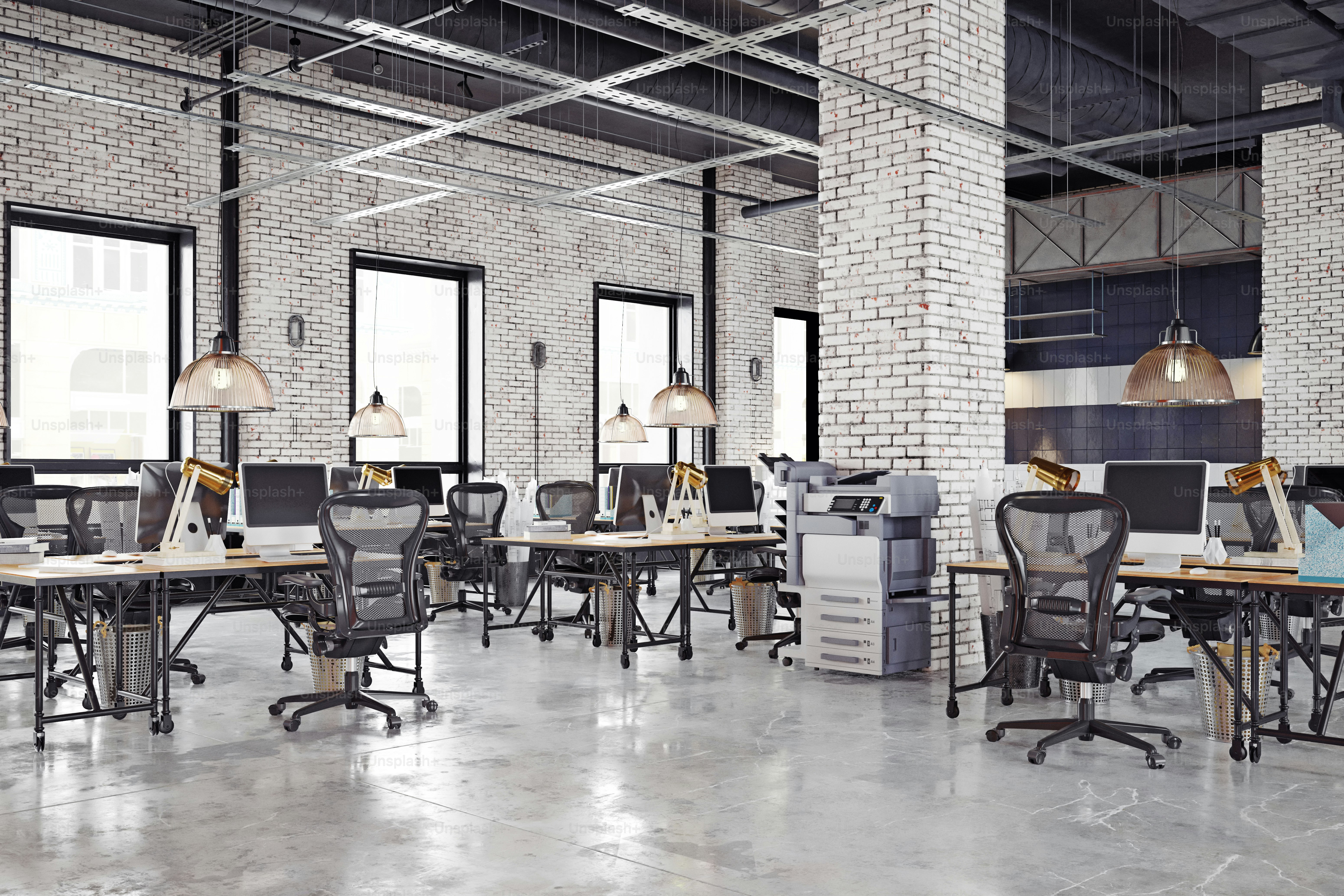 contemporary loft office interior. 3d rendering design concept