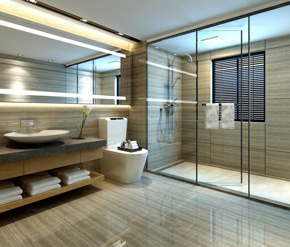 Renderização 3D do banheiro de luxo