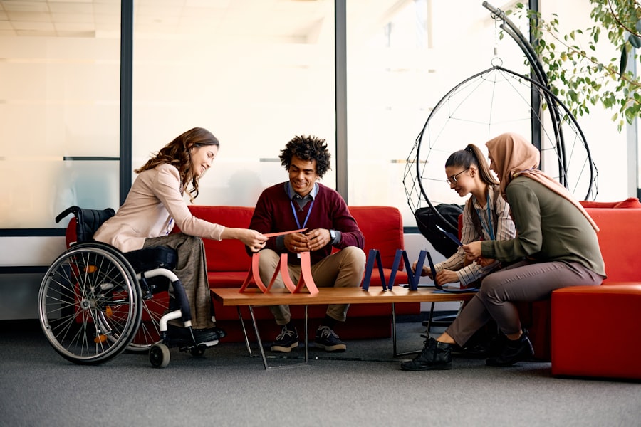 Support worker walking with a wheelchair user along a path