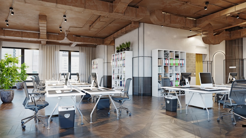 contemporary loft  office interior. 3d rendering design concept