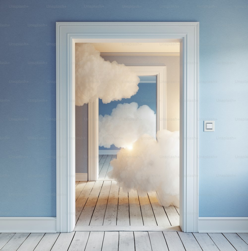 clouds in the room. 3d creative concept rendering