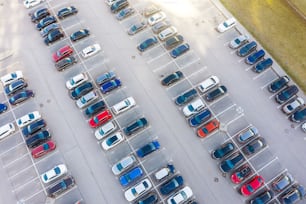 Open air parking for residents of the area, top aerial view from high