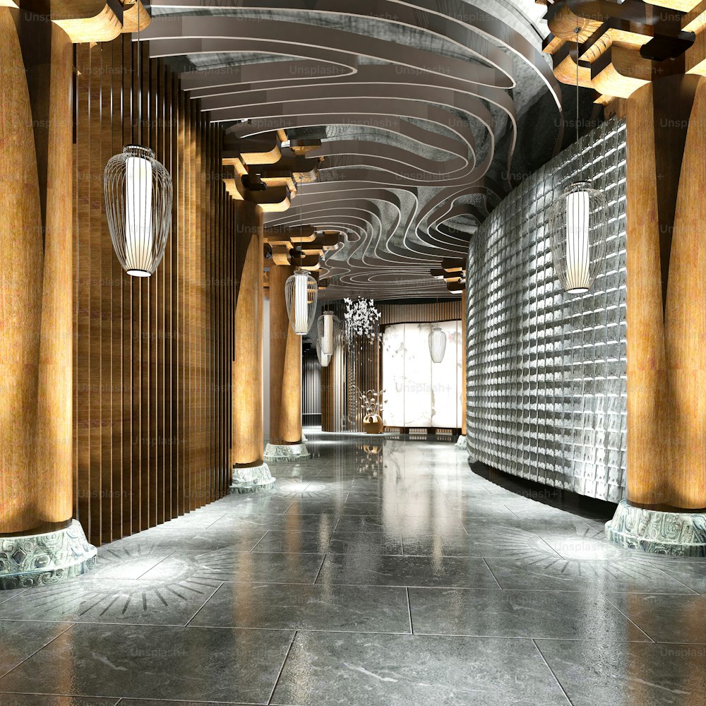 3d render of luxury hotel reception hall