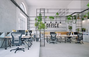 Modernes Bürointerieur. 3D-Rendering-Design-Konzept