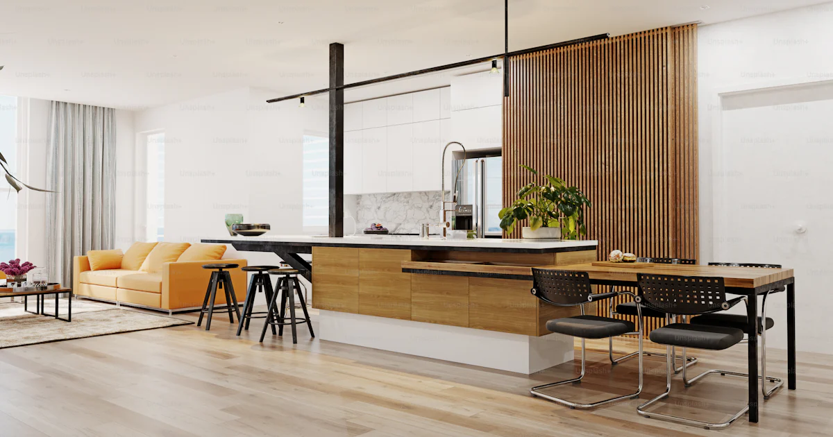 Modern kitchen interior. 3d rendering design concept photo – Kitchen ...