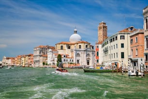 Boats and gondolas on Grand Canal, Venice, Italy