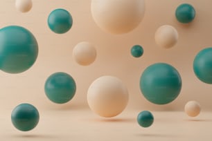 Bolhas de esfera em fundo pastel, renderização 3D. Ilustração 3d realista com bolas voadoras. Antecedentes abstratos