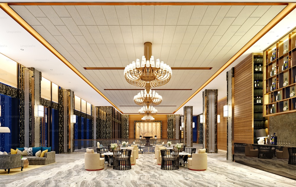 Renderização 3d do lobby do hotel de luxo