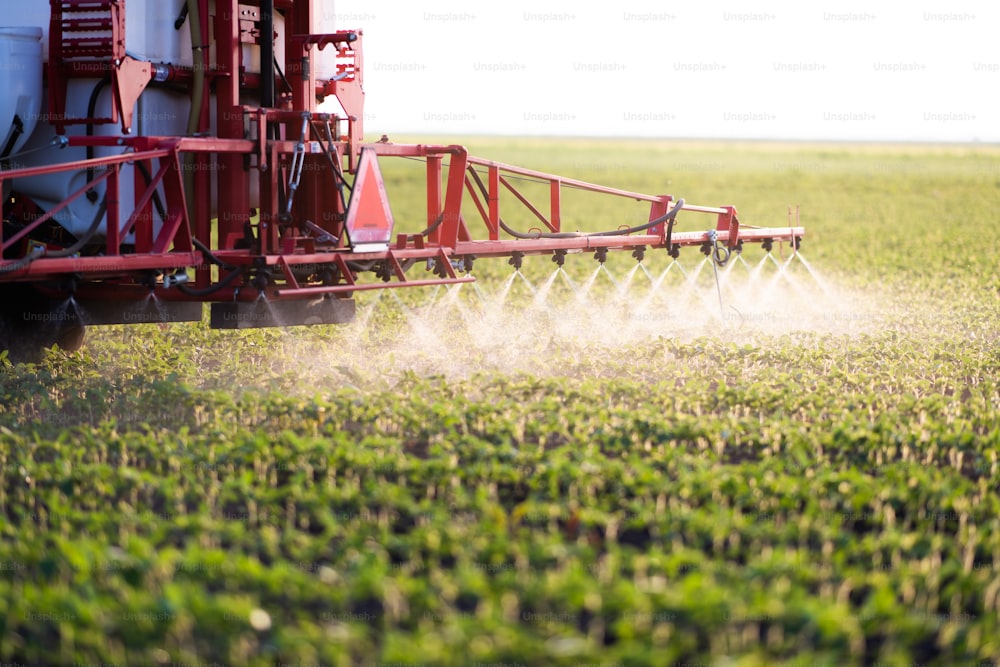 Nozzle of the tractor sprinklers sprayed.Soybean spraying.