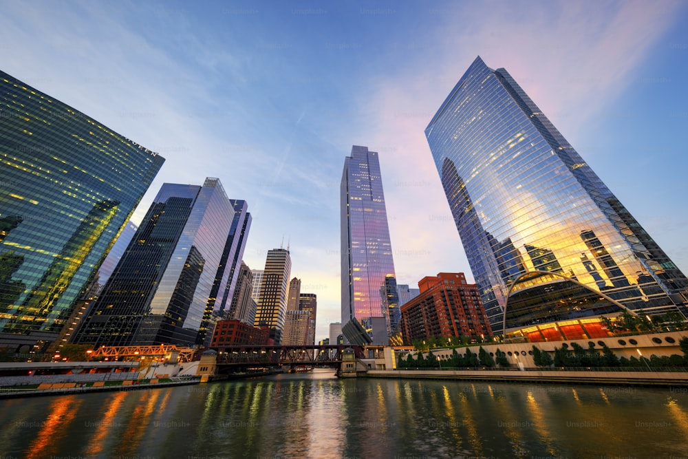 Famous view of Chicago in the morning, USA.