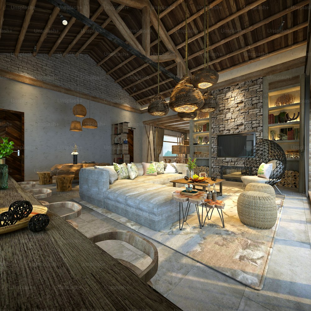 3d render American style living room