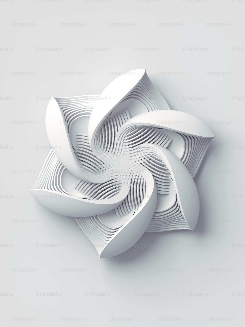 White geometric stylized flower abstract 3d rendering art background. Trendy design element. Modern minimal fashion concept. Digital illustration