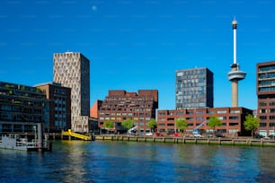 유로마스트 �전망대와 니우베 마스 강이 있는 로테르담 도시 풍경. 로테르담, 네덜란드