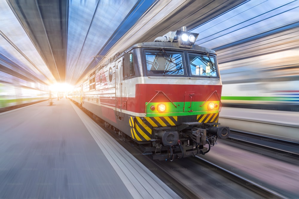 The main electric locomotive of the passenger train at the station