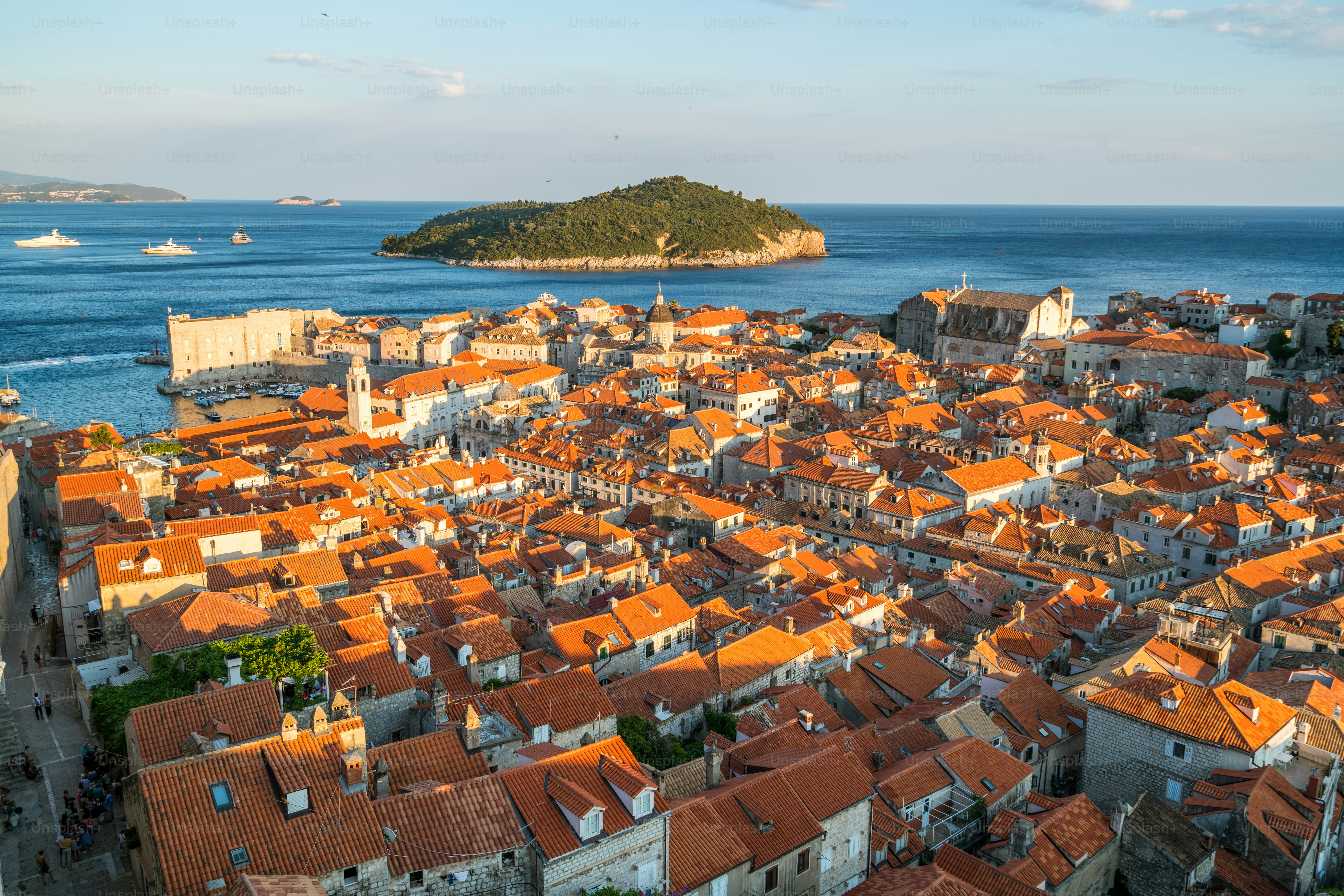 Panoramic view of Dubrovnik old town in Croatia - Prominent travel destination of Croatia. Dubrovnik old town was listed as UNESCO World Heritage Sites in 1979.
