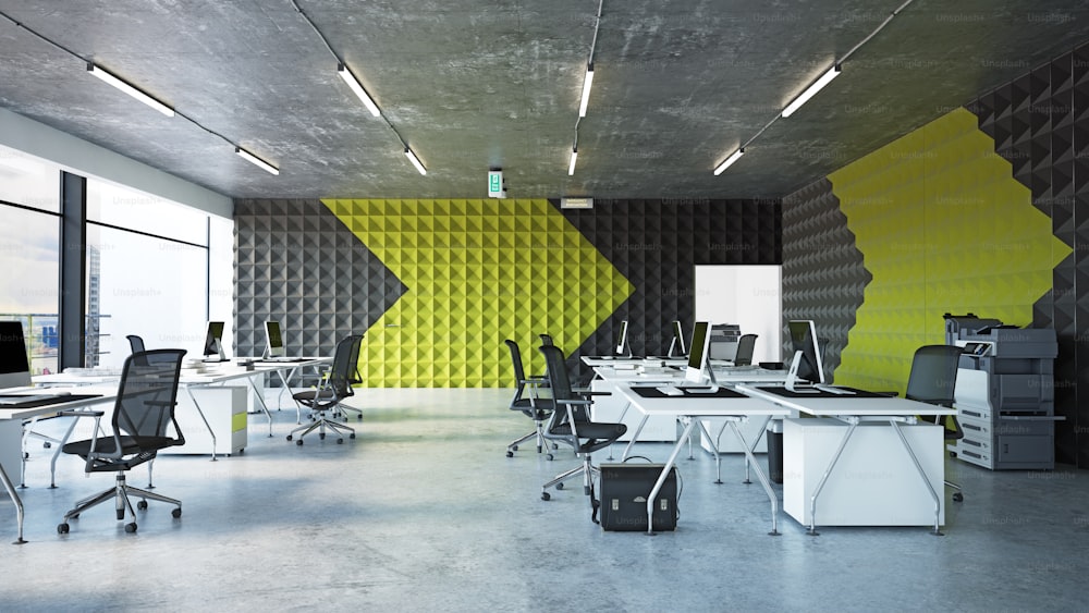 Intérieur de bureau moderne, conception de concept de rendu 3D