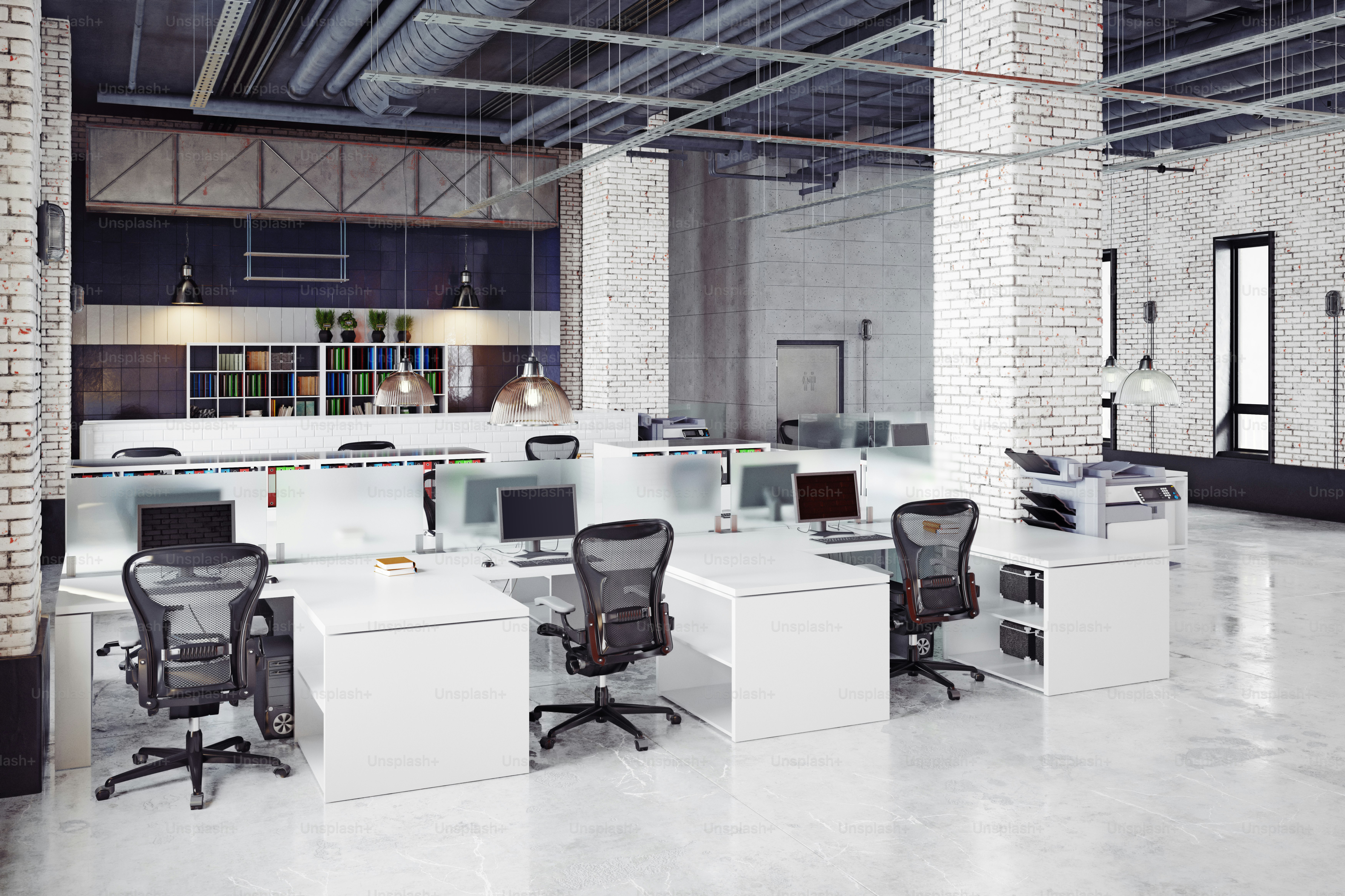 contemporary loft office interior. 3d rendering design concept