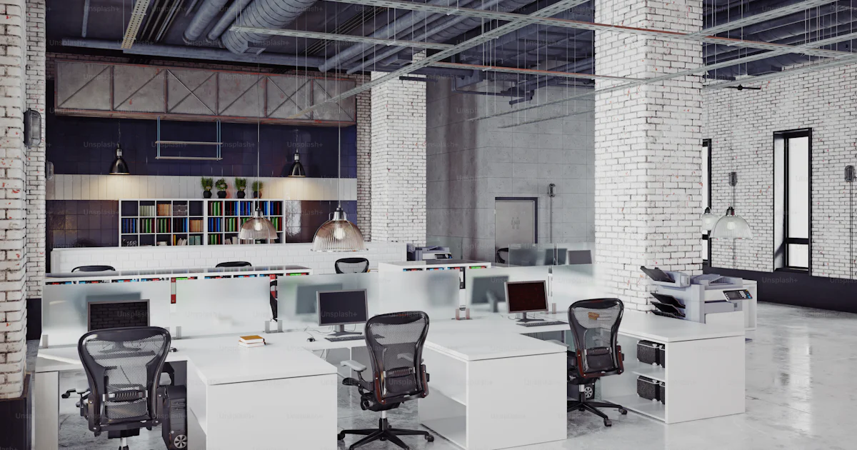 Contemporary loft office interior. 3d rendering design concept photo ...
