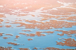 Scenic aerial view of Iztuzu beach and the Dalyan river Delta. Marvellous seaside and unique coastal landscape. Narrow angle of view due to the use of a telephoto lens