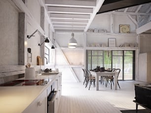 country kitchen interior. 3d design concept rendering