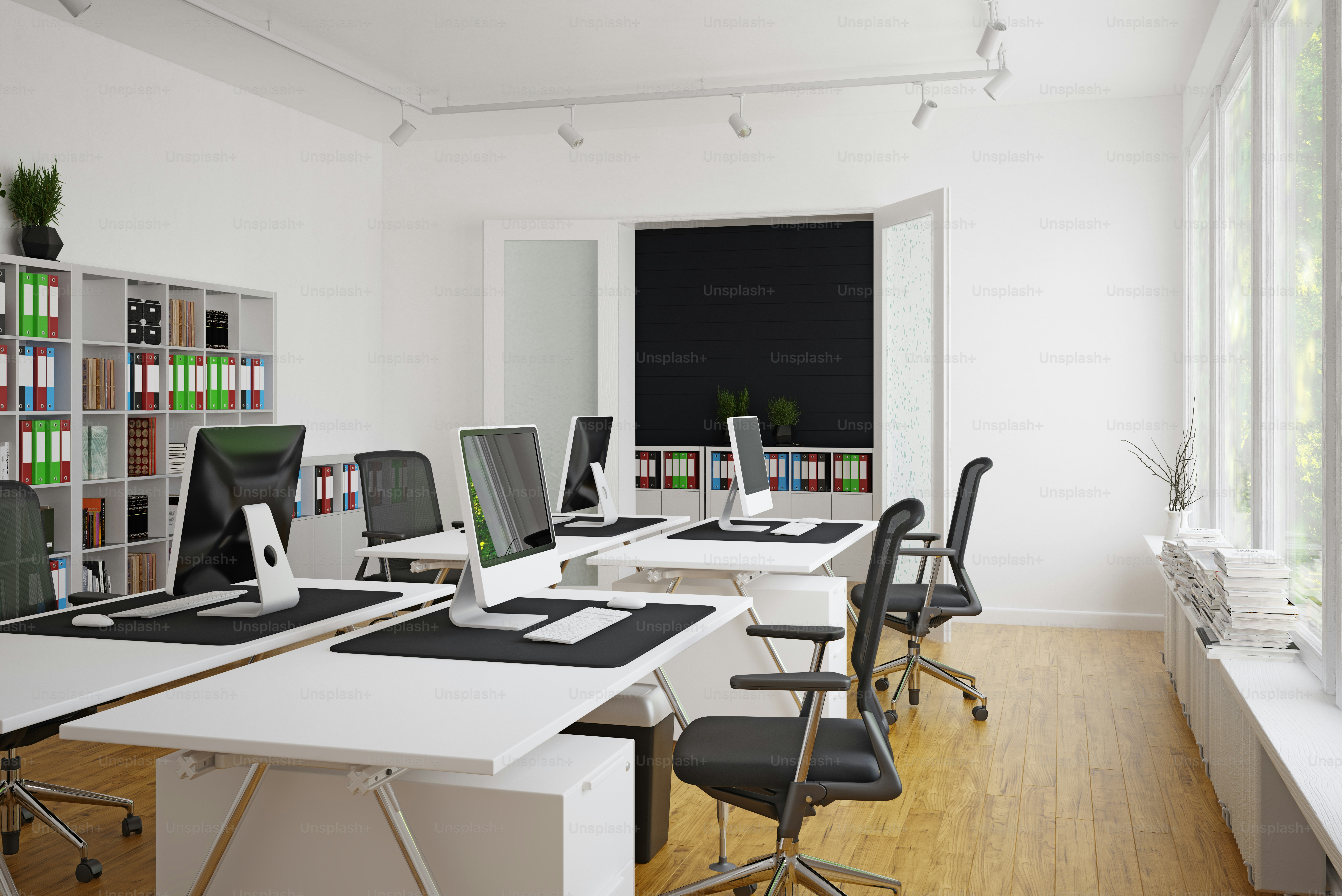 Interior de oficina contemporáneo. Concepto de diseño de renderizado 3D