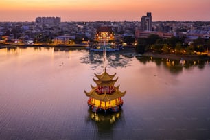 Wuliting pavilion at twilight. Kaohsiung's famous tourist attractions in Taiwan.