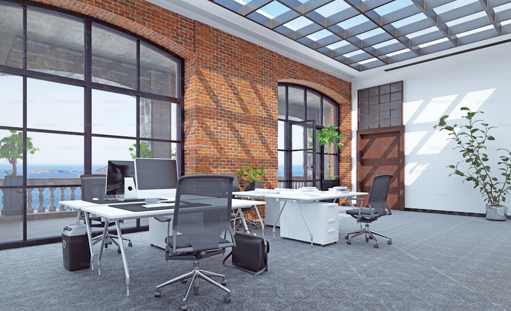 Modern office interior design concept. 3d rendering design