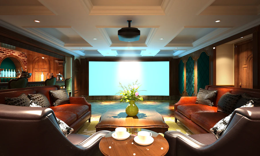Home cinema residencial com painel LED