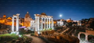 Roman Forum in Rome , Italy . Roman Forum was build in time of Ancient Rome as the site of triumphal processions and elections. It is famous tourist attraction of Rome , Italy .