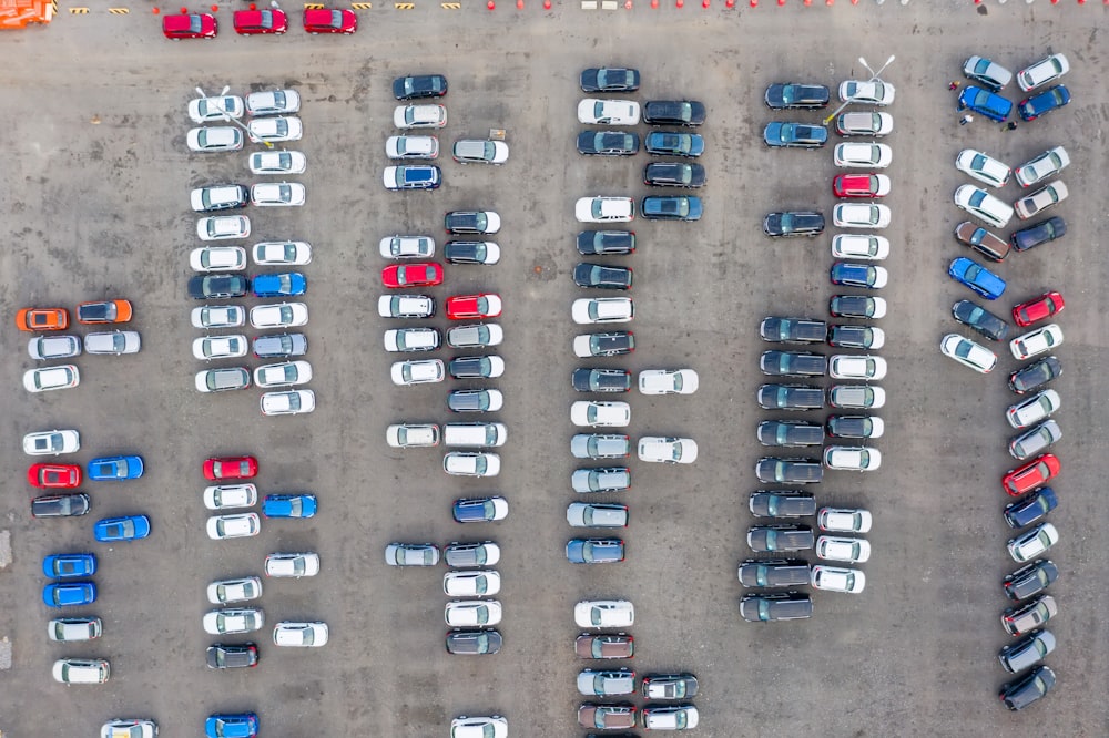 An aerial view of a new car parking area