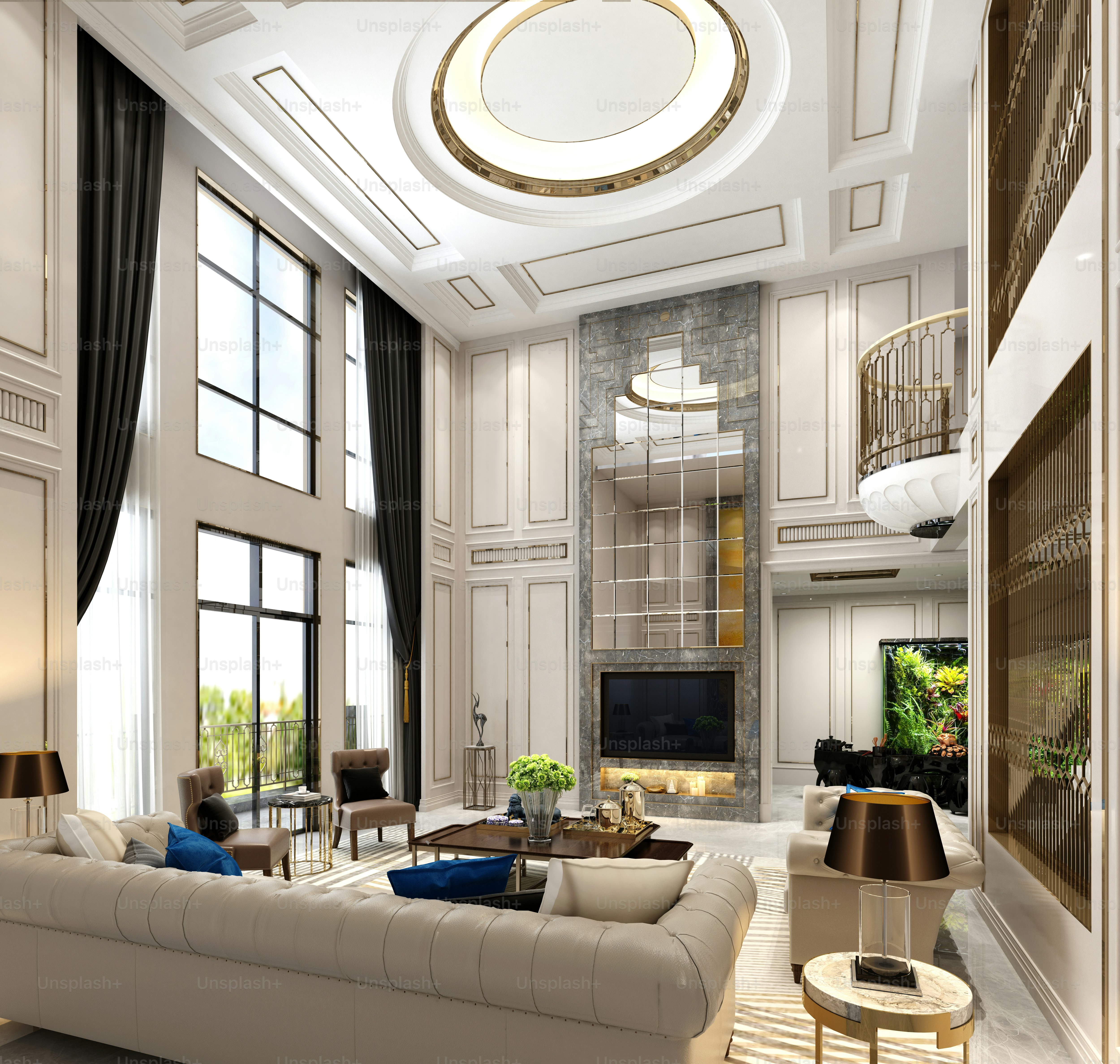 3d render  classic home interior living and dining room