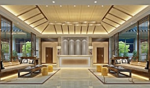 3d render of luxury hotel lobby and reception