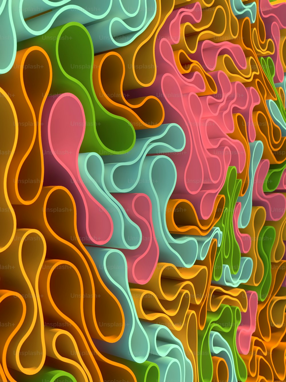 Collision d’objets arrondis élastiques Illustration numérique de rendu 3D. Arrière-plan de concept abstrait avec une profondeur de champ