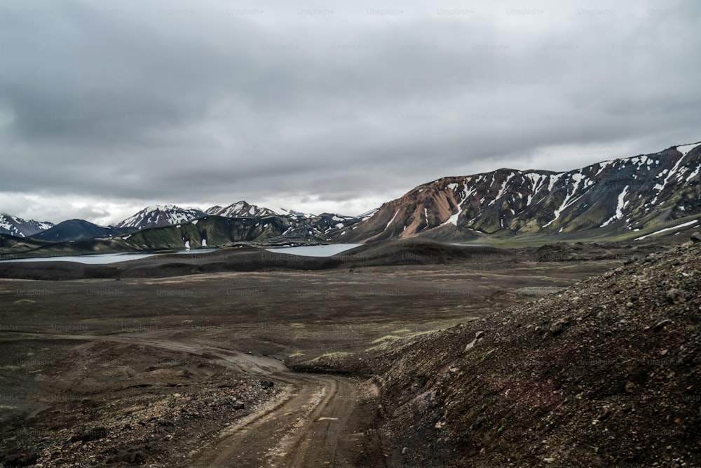 Landschaft von Landmannalaugar surreale Naturlandschaft im Hochland von Island, Skandinavien, Europa. Wunderschönes buntes Schneeberggelände, berühmt für Sommer-Trekking-Abenteuer und Outdoor-Wandern.