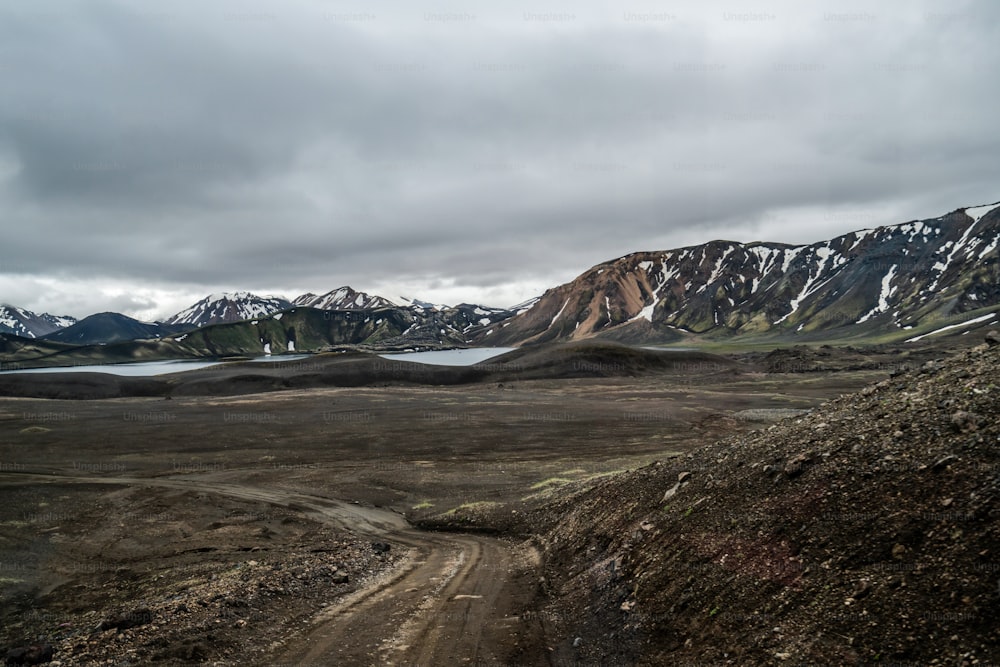 Landscape of Landmannalaugar surreal nature scenery in highland of Iceland, Nordic, Europe. Beautiful colorful snow mountain terrain famous for summer trekking adventure and outdoor walking.