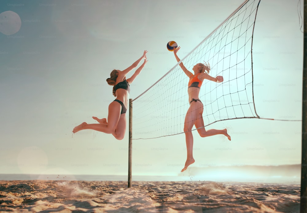 beach volleyball on sunset