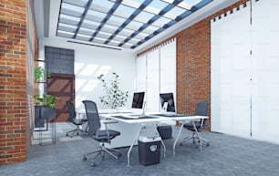 Modern office interior design concept. 3d rendering design