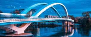 Panoramic view of famous bridge in Lyon, France