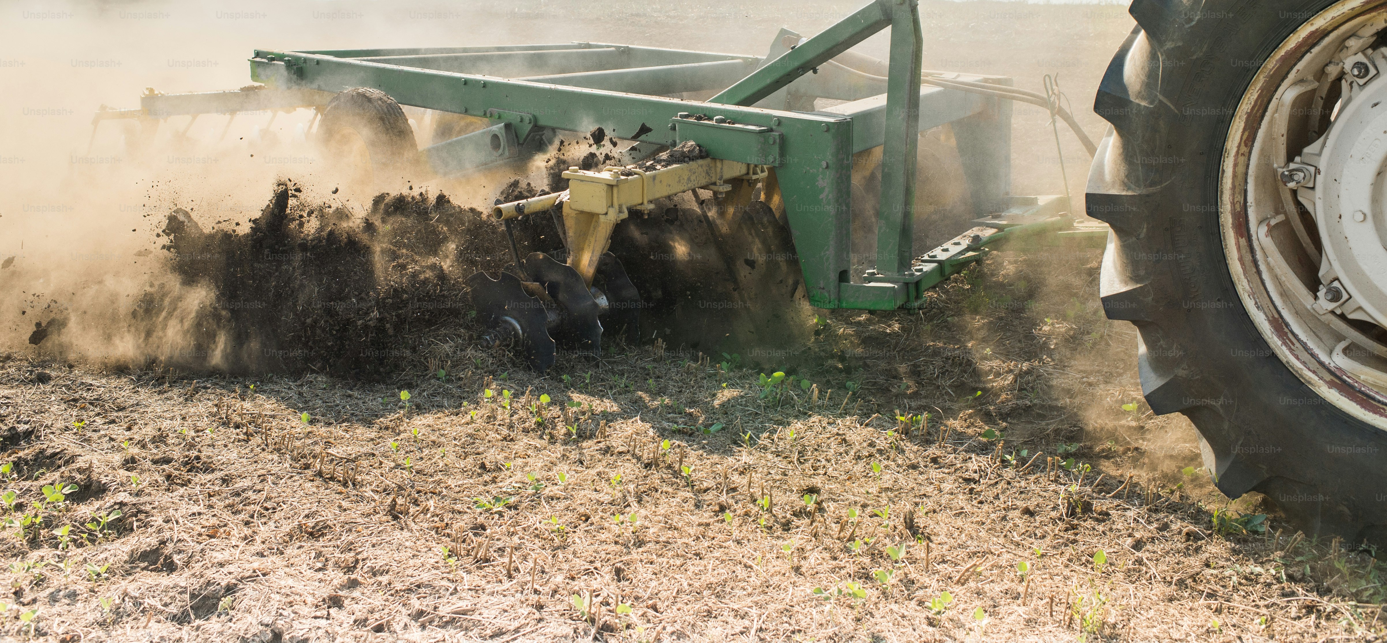 Tractor preparing land for sowing