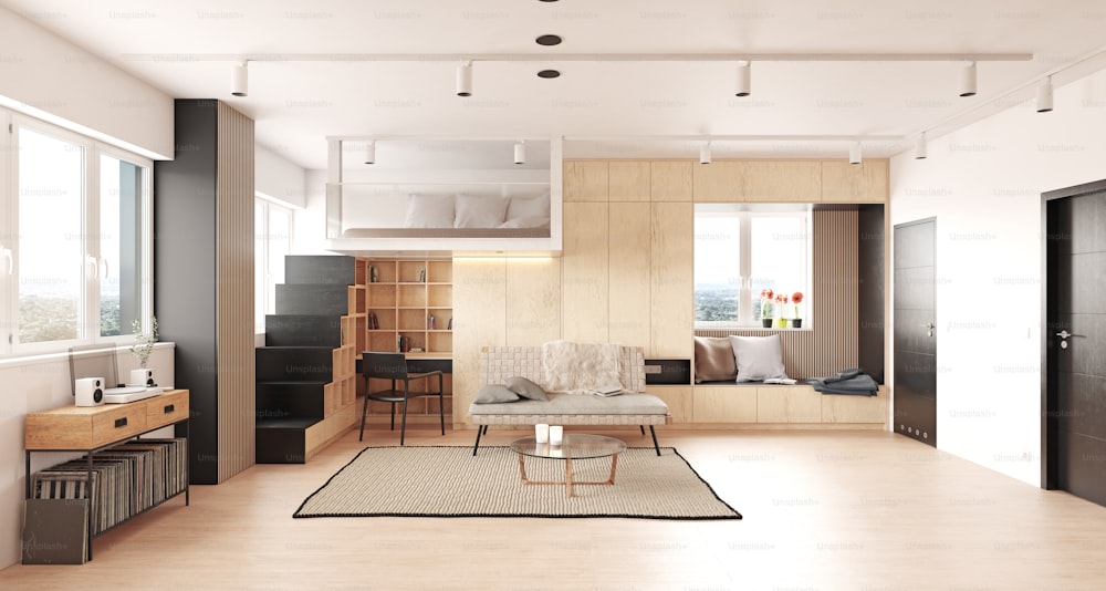 concept de design d'appartement compact. rendu intérieur 3d