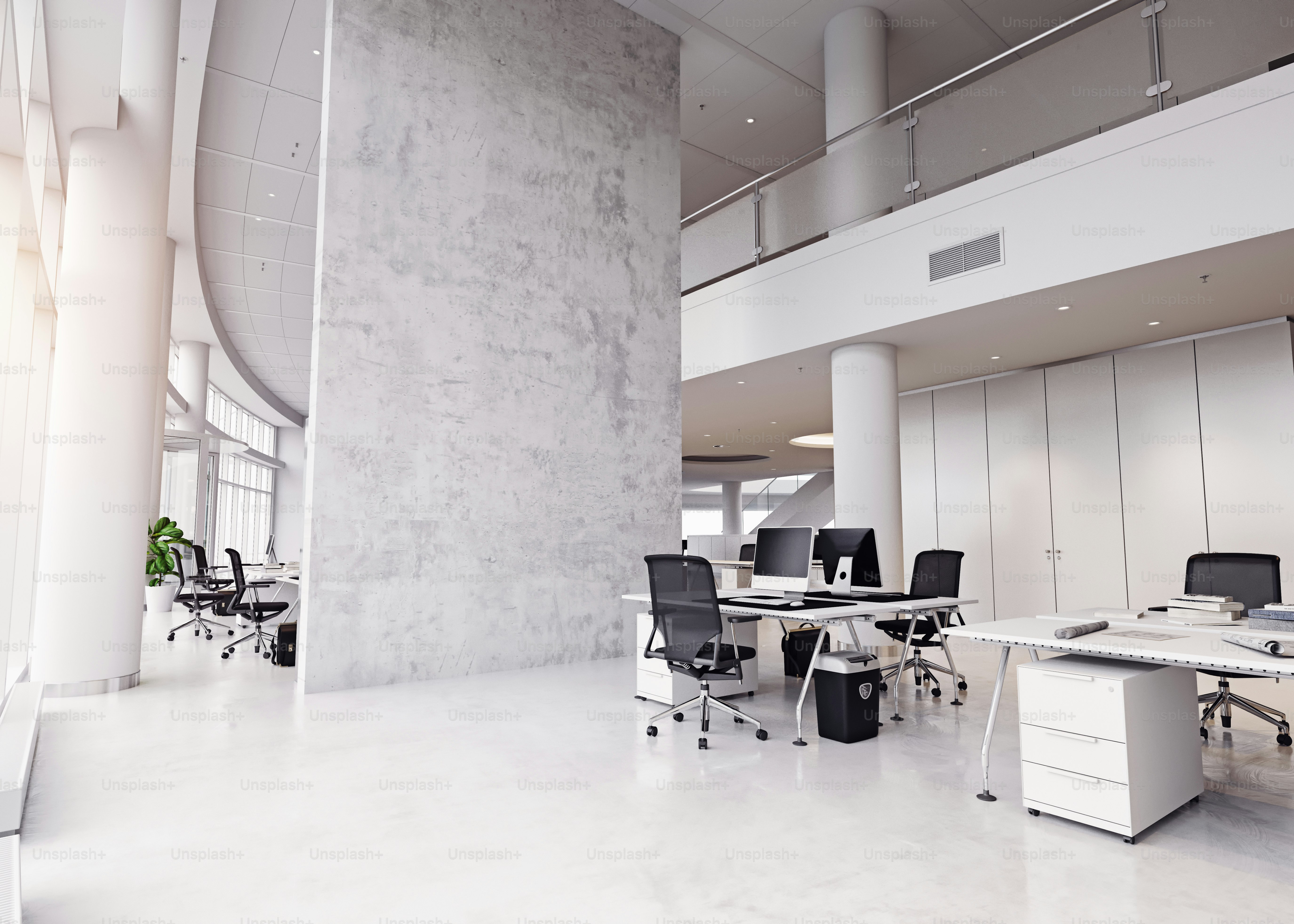 Interior de un edificio de oficinas moderno. Concepto de renderizado 3D